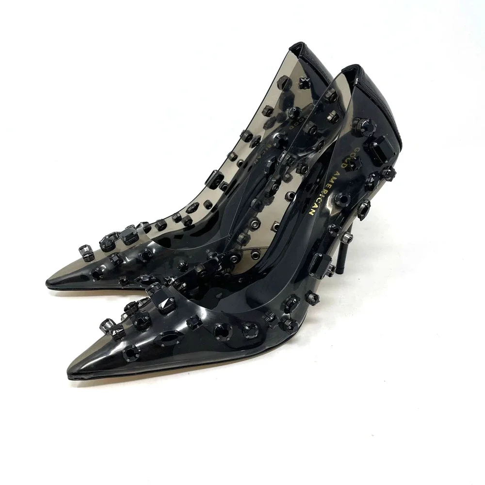 Good American Jeweled Emma Heels Size 7.5 Light Smoke‎ GSH008-X